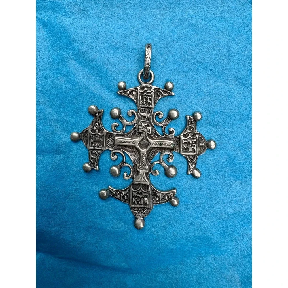 Antique Italian 800 Silver Peruzzi Style 11.42g Cross Pendant Gothic Religious